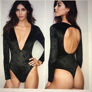 Black crushed velvet bodysuit